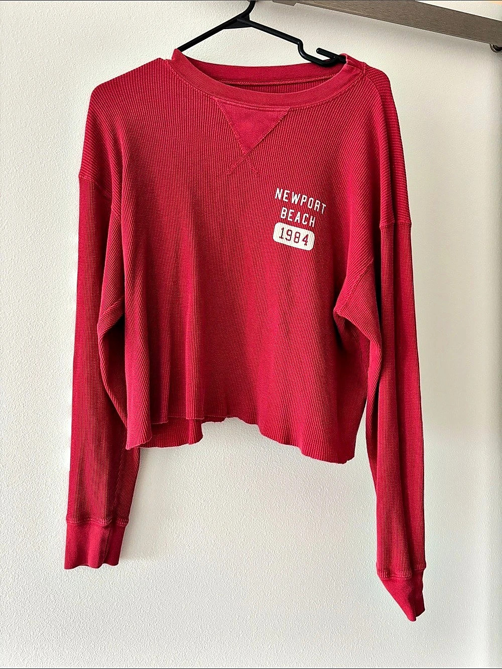 Brandy Melville Newport Beach 1984 Thermal Long Sleeve Top Red